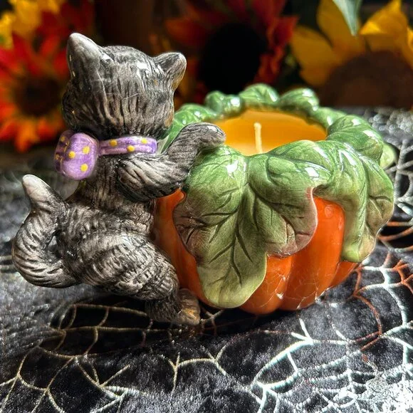 Fitz and Floyd “Halloween Kitty” Series Filled Candlecup (2063/140) NIB - Picture 6 of 10